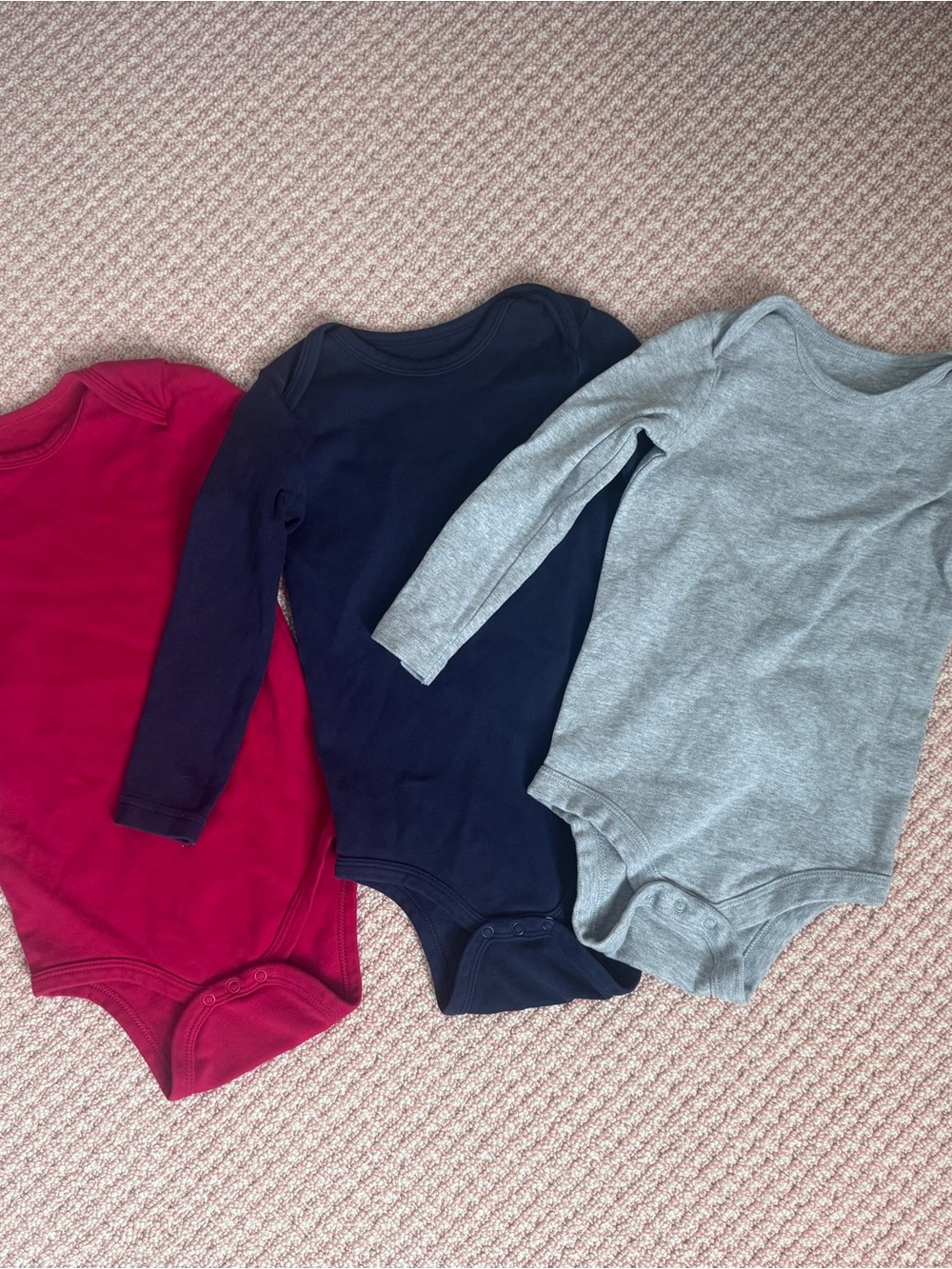 Primary 3-Pack Long-Sleeve Baby Bodysuits in Red, Navy & Gray size 18/24 mo